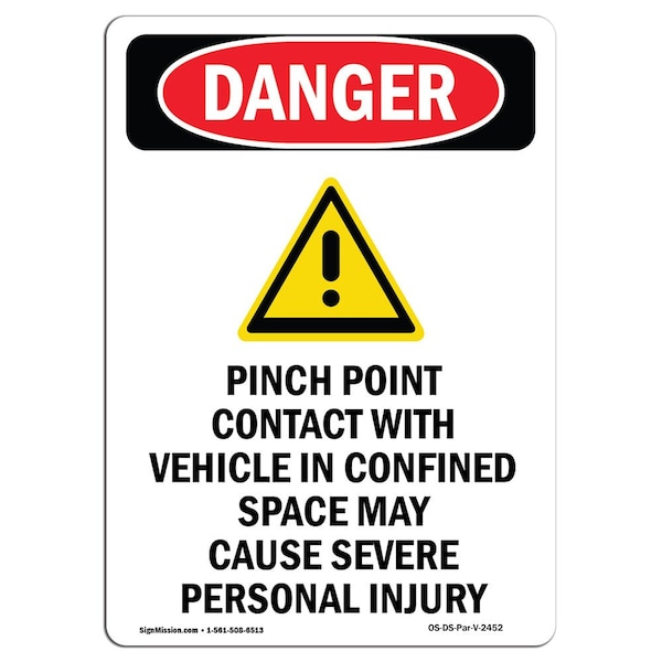 OSHA Danger Sign, Pinch Point Contact, 5in X 3.5in Decal, 10PK, 3.5" W, 5" L, Portrait, PK10